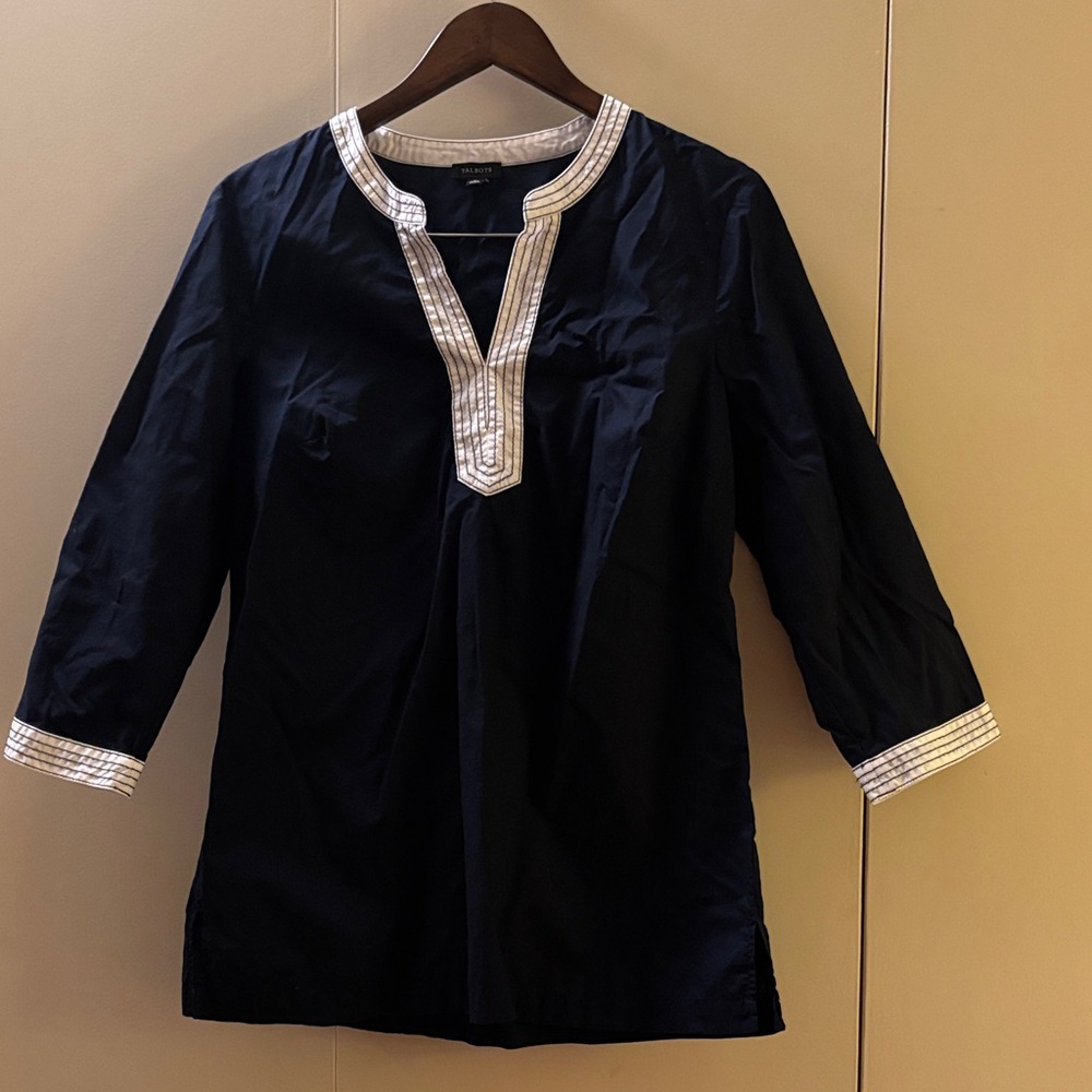 Talbots Navy Tunic with White Trim Medium Coast Grandma